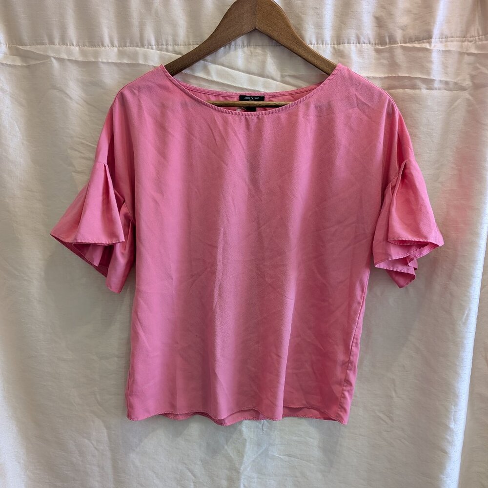 Ann Taylor Pink Ruffle Sleeve Blouse, SIZE SMALL
